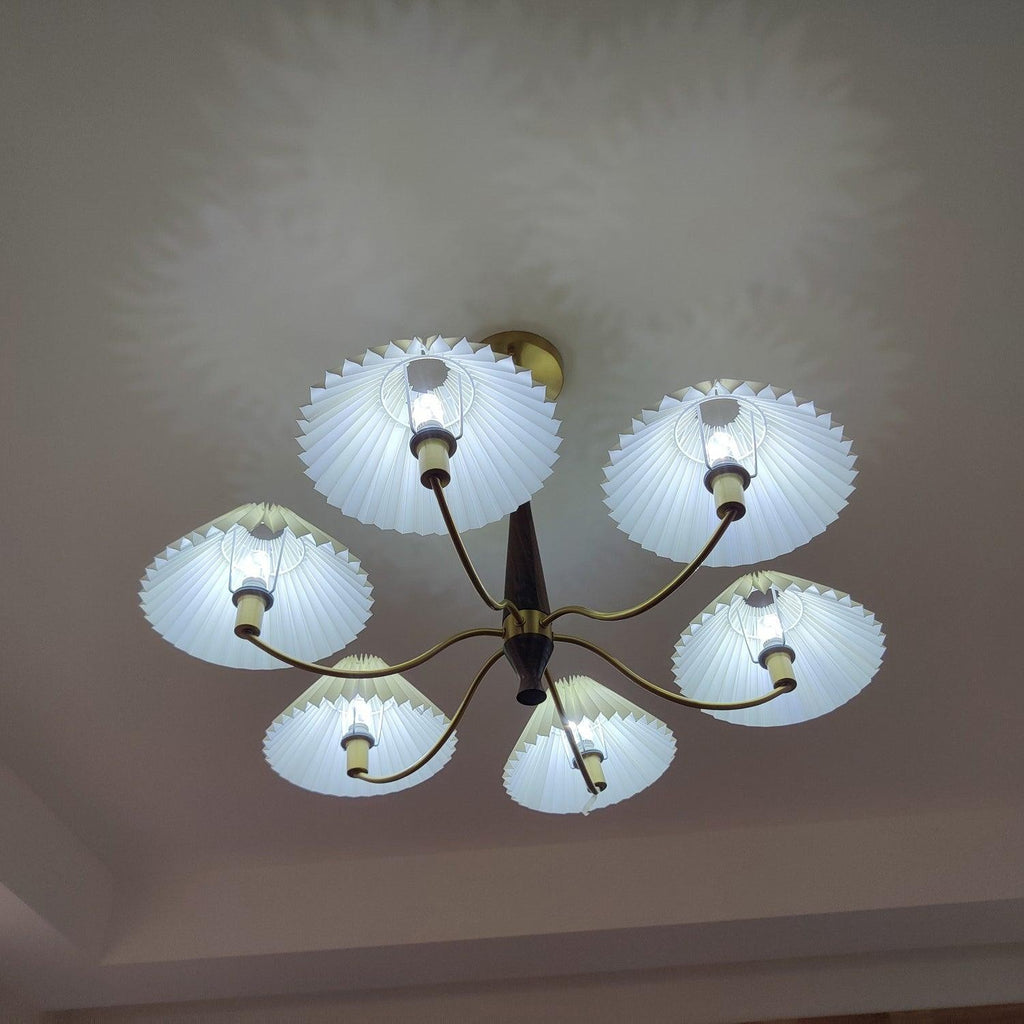 Walden Pleated Shade Brass Chandelier