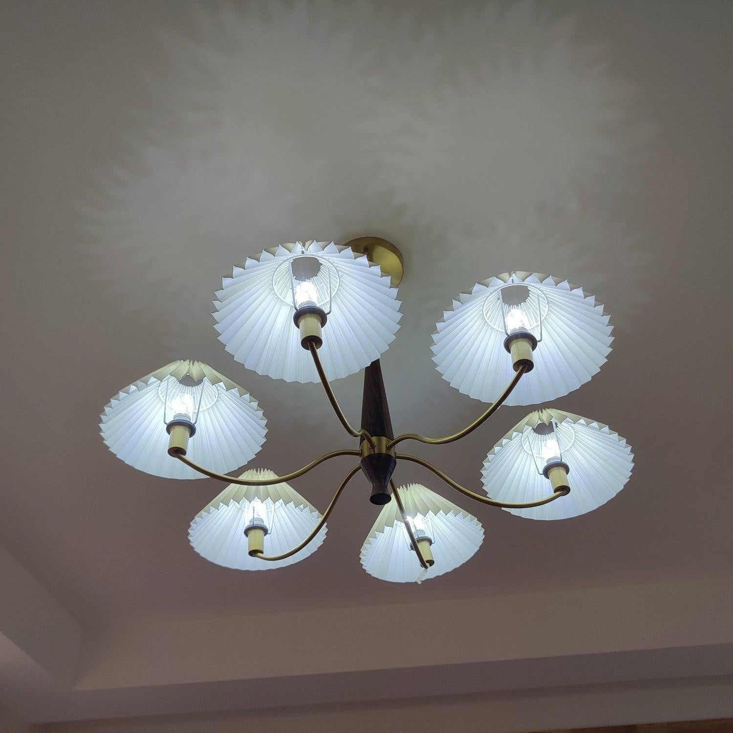 Walden Pleated Shade Brass Chandelier