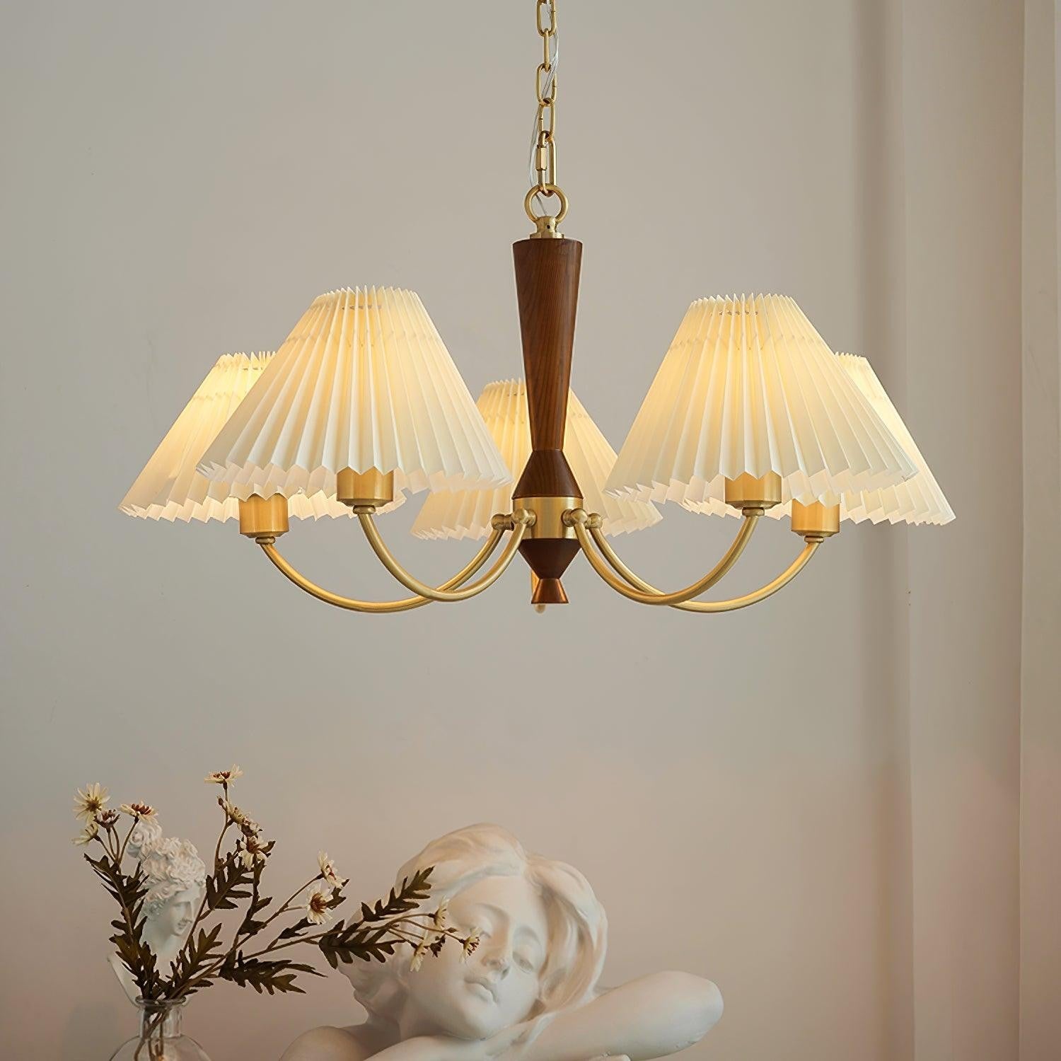 Walden Pleated Shade Brass Chandelier