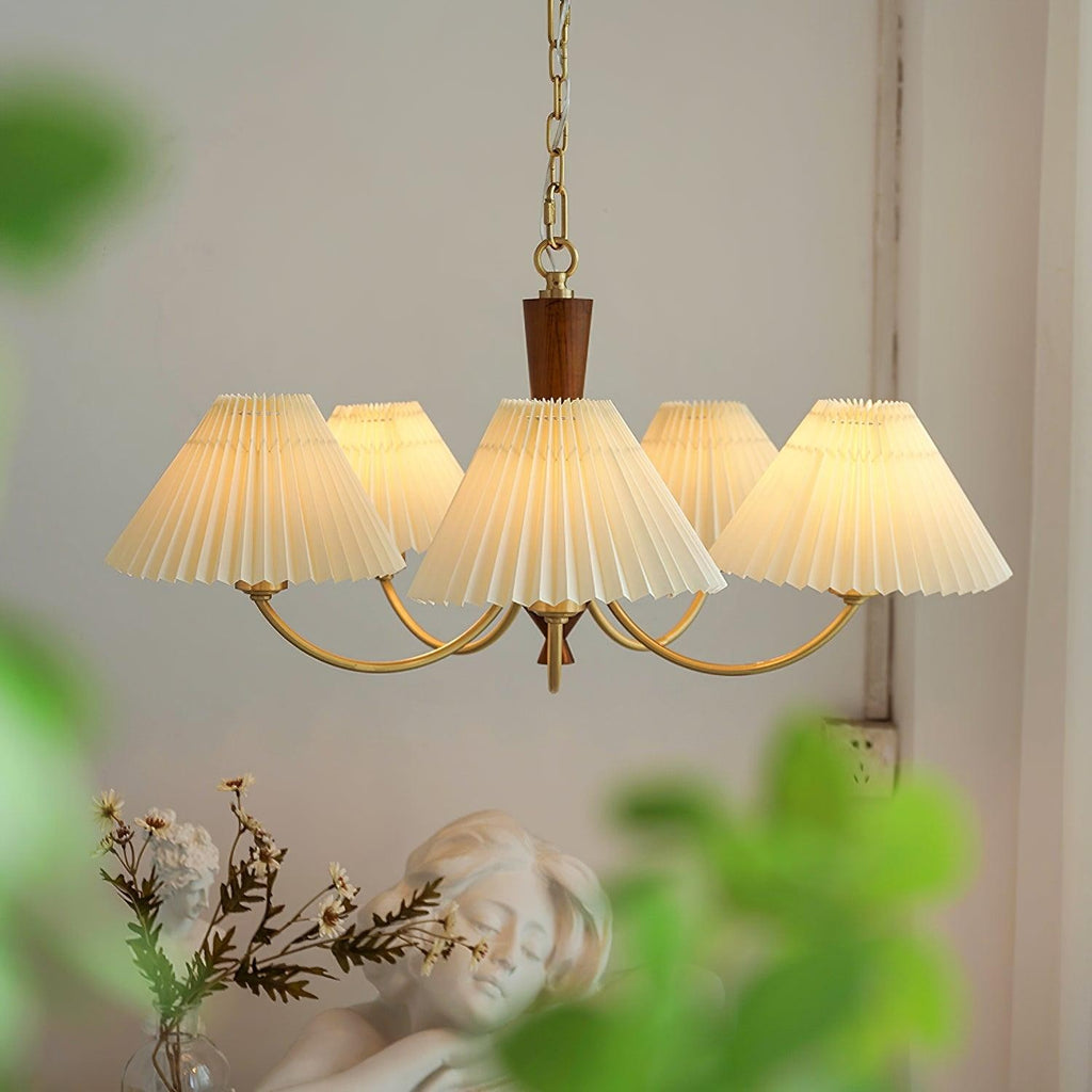 Walden Pleated Shade Brass Chandelier