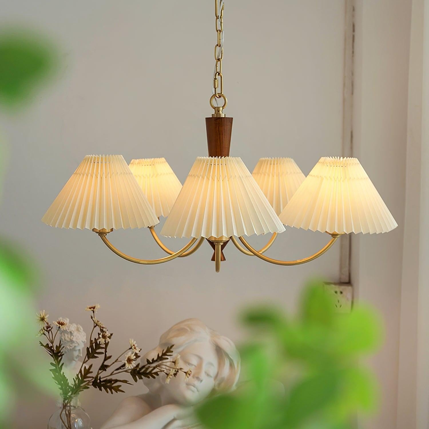 Walden Pleated Shade Brass Chandelier