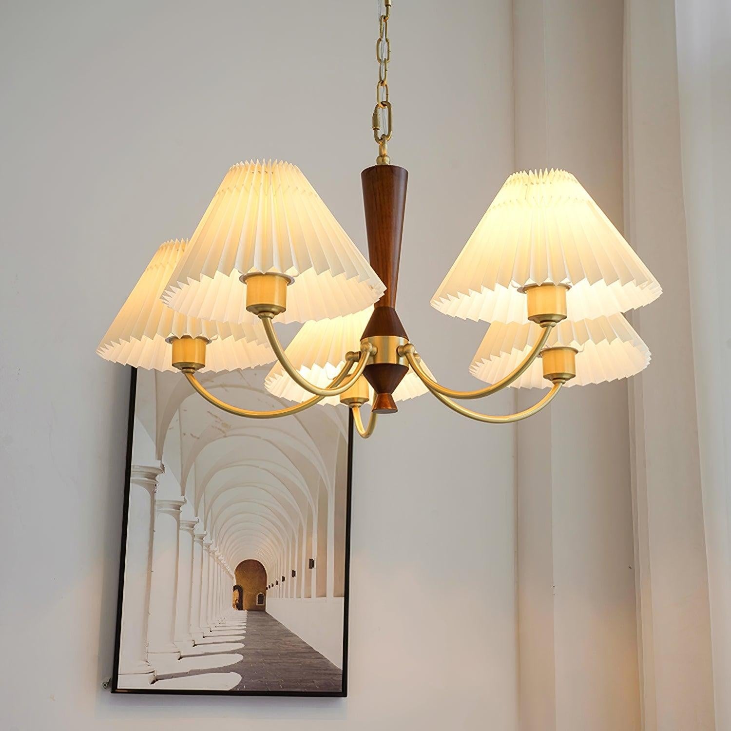 Walden Pleated Shade Brass Chandelier