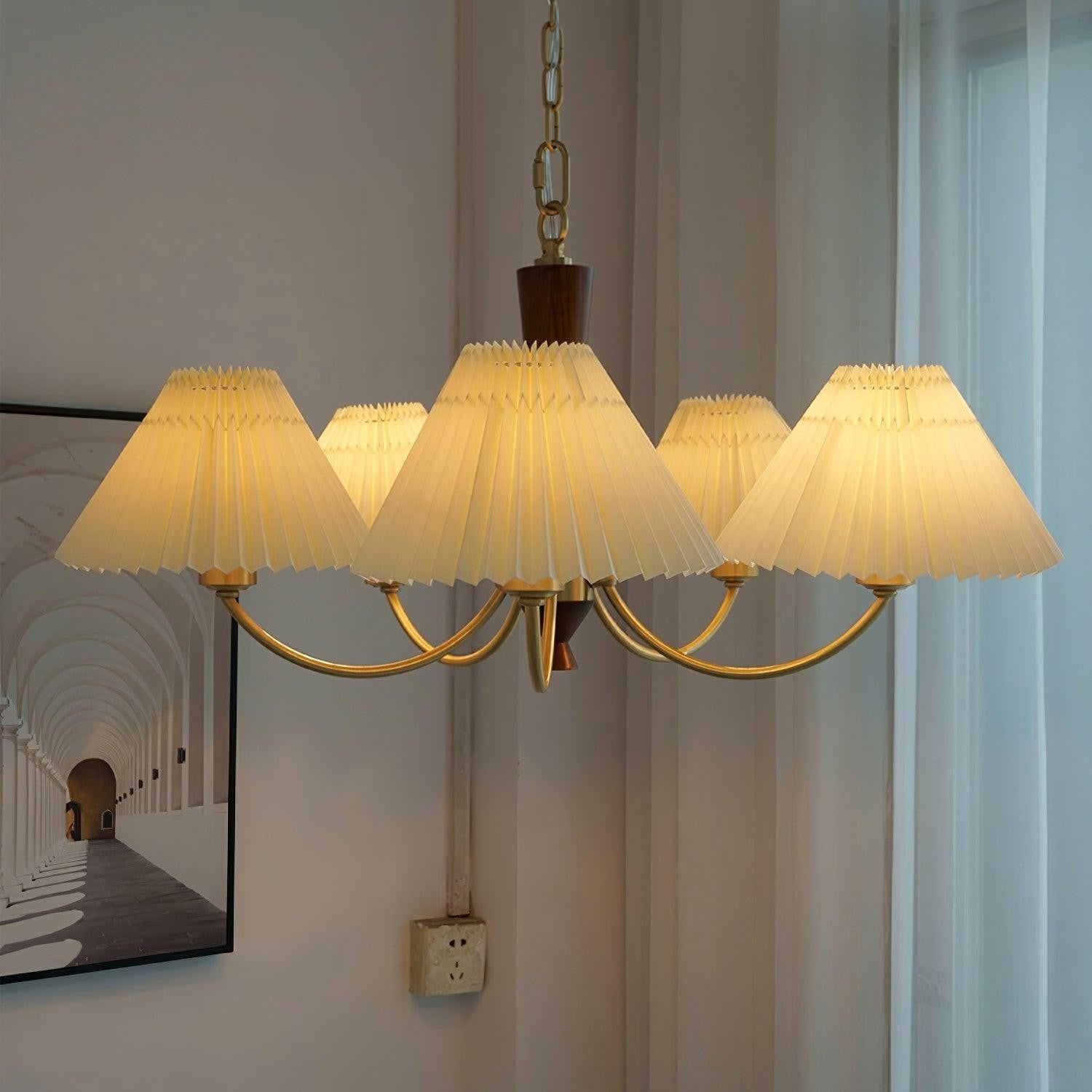 Walden Pleated Shade Brass Chandelier