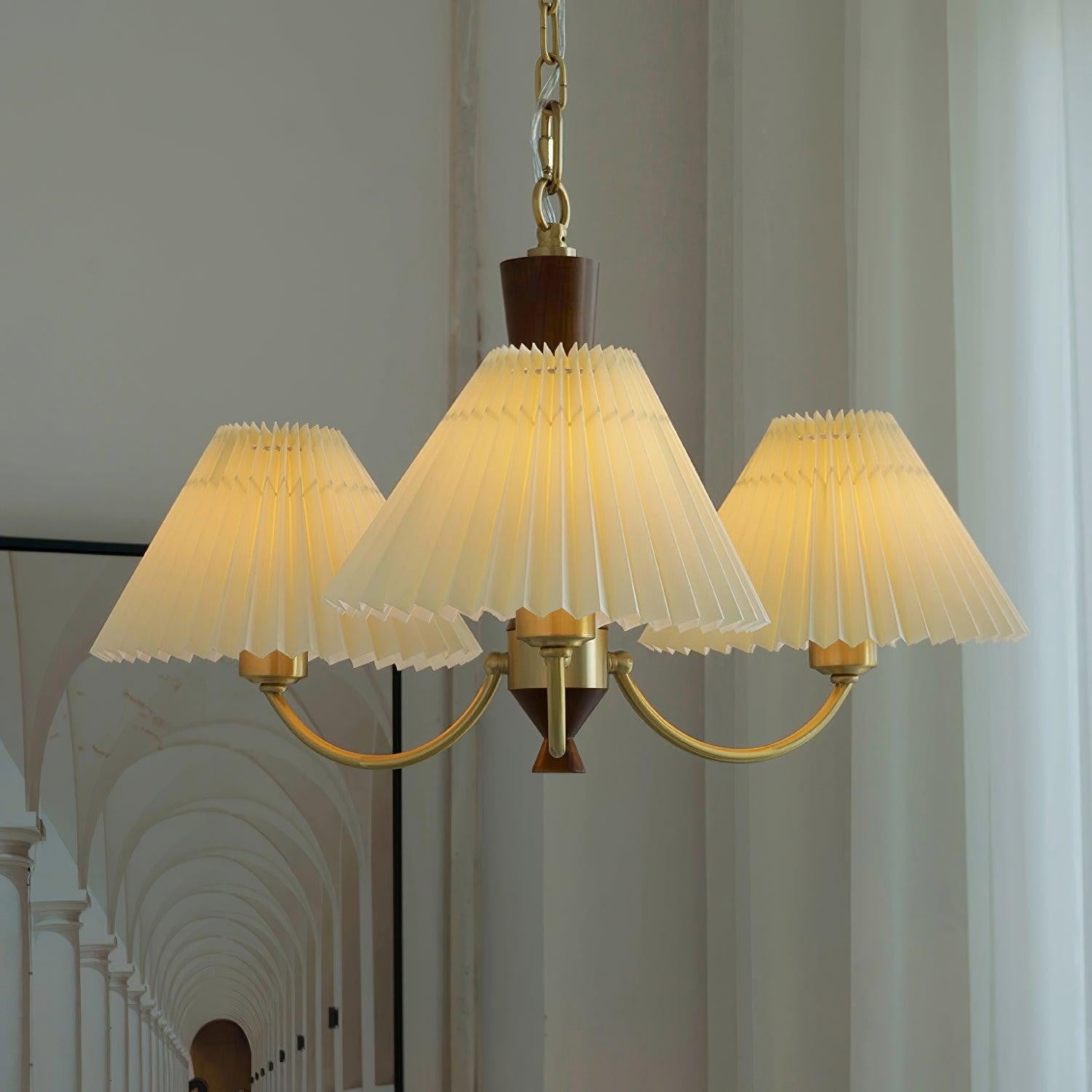 Walden Pleated Shade Brass Chandelier
