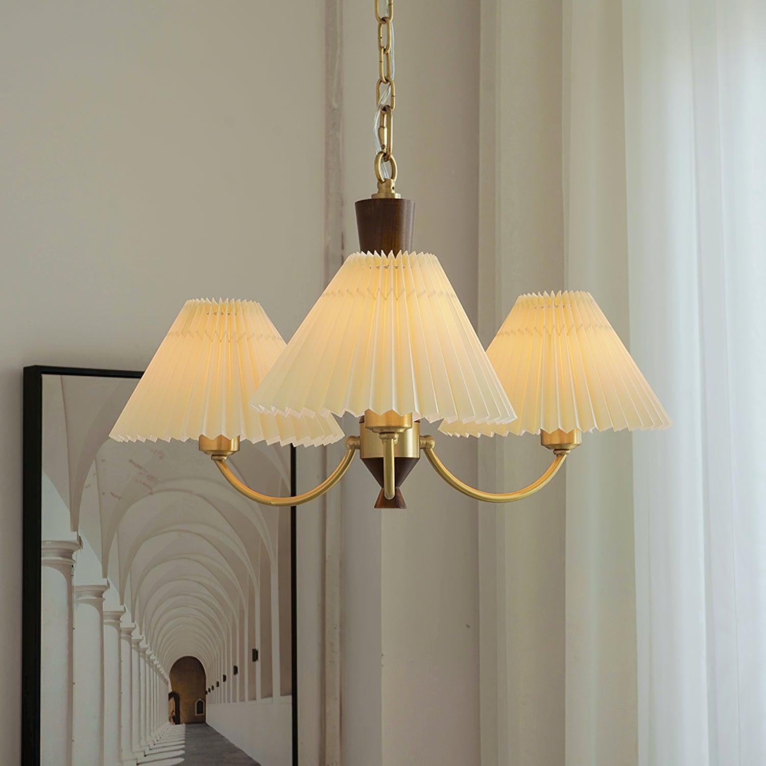 Walden Pleated Shade Brass Chandelier